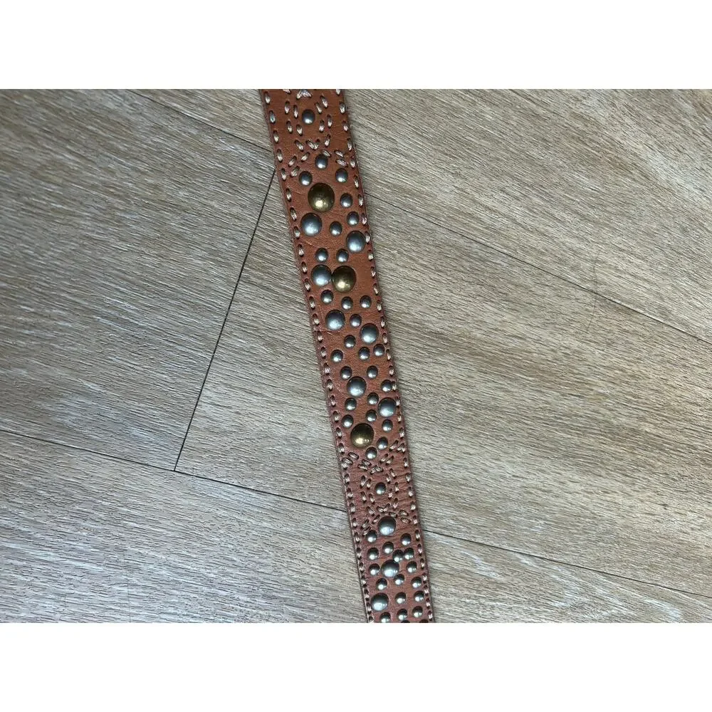 Western Studded Leather Belt Boho Festival CognacBrown PunkRock CowboyCowgirl